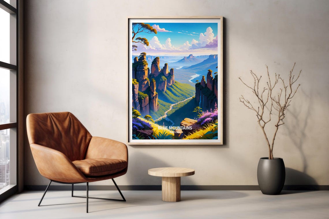 Australia Blue Mountains Three Sisters Cliffs Wildflowers Poster - Image 2