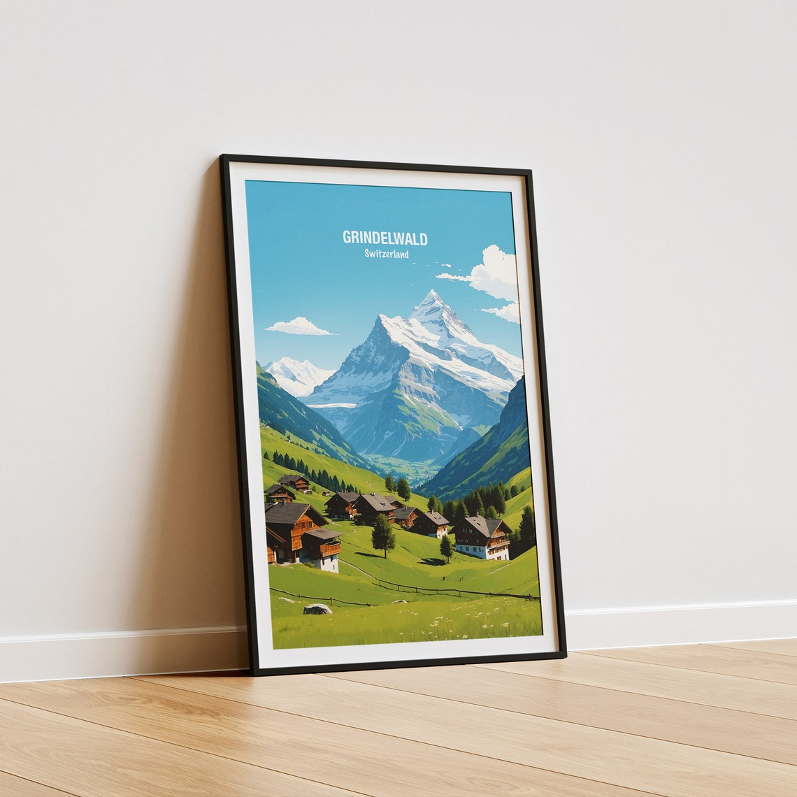 Grindelwald Chalet Village Beneath Eiger Swiss Alps Peaks Poster - Image 5
