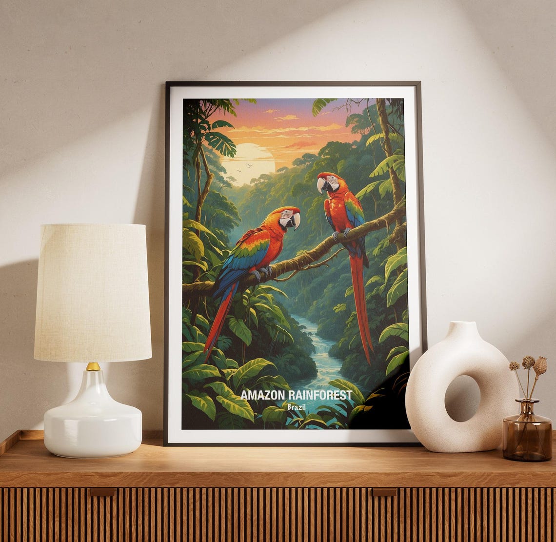 Amazon Rainforest Scarlet Macaws At Sunset Brazil Wildlife Poster - Image 3