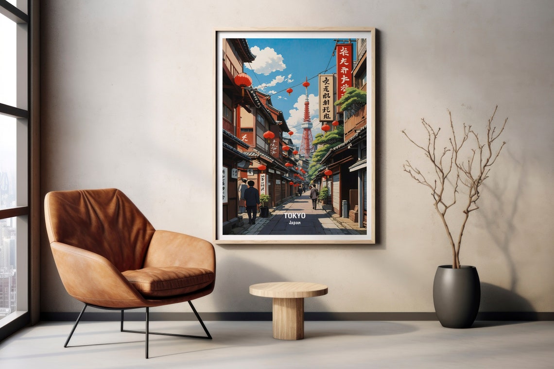 Tokyo Traditional Street Tokyo Tower Lanterns Japan Travel Poster - Image 2