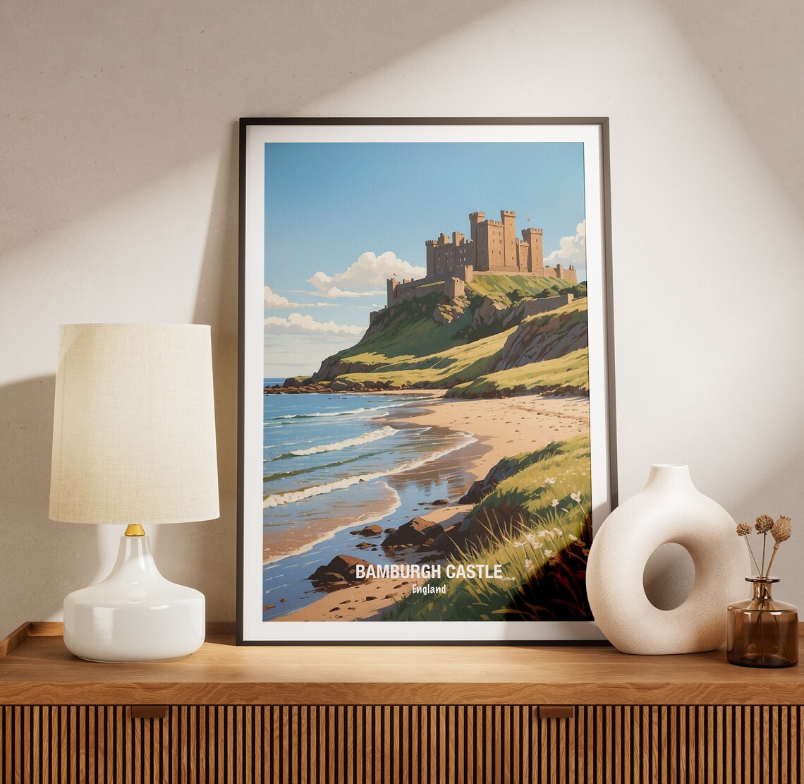 Bamburgh Castle Northumberland Beach Vintage Style Travel Poster - Image 3