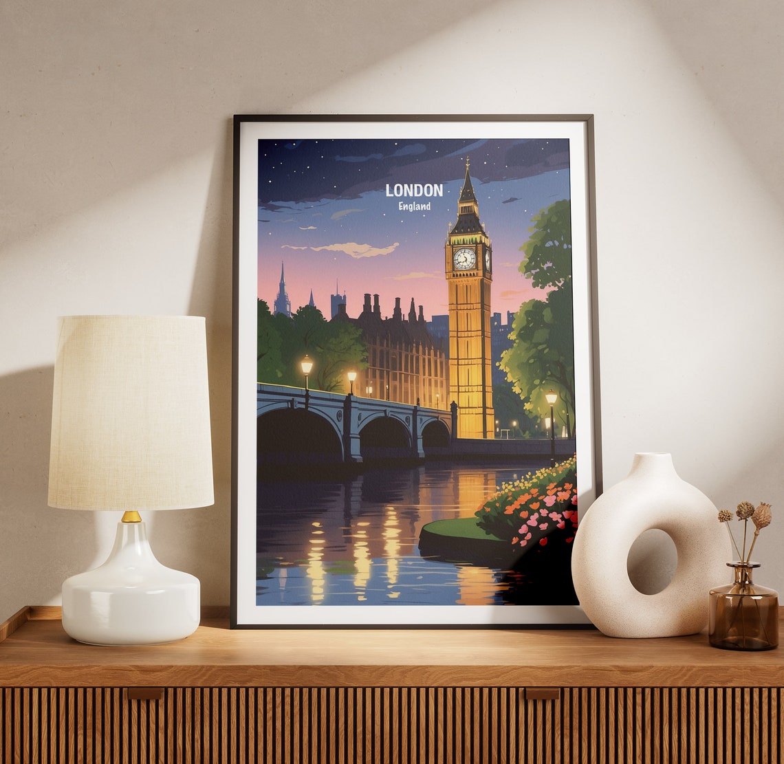 London Big Ben and Westminster Bridge at Dusk River Thames Poster - Image 3