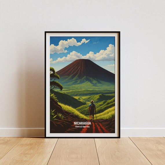 Nicaragua Central America Volcano Hiker Red Lava Trail Poster