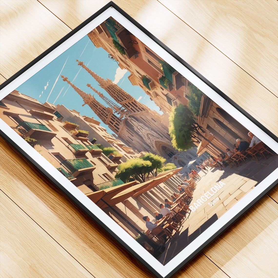 Barcelona Sagrada Familia Sunny Street Cafes Gaudi Daytime Poster - Image 4