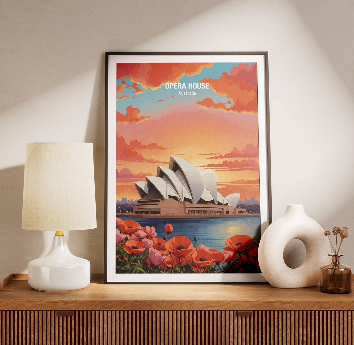 Australia Sydney Opera House Sunset Harbor Poppies Travel Poster - Image 3