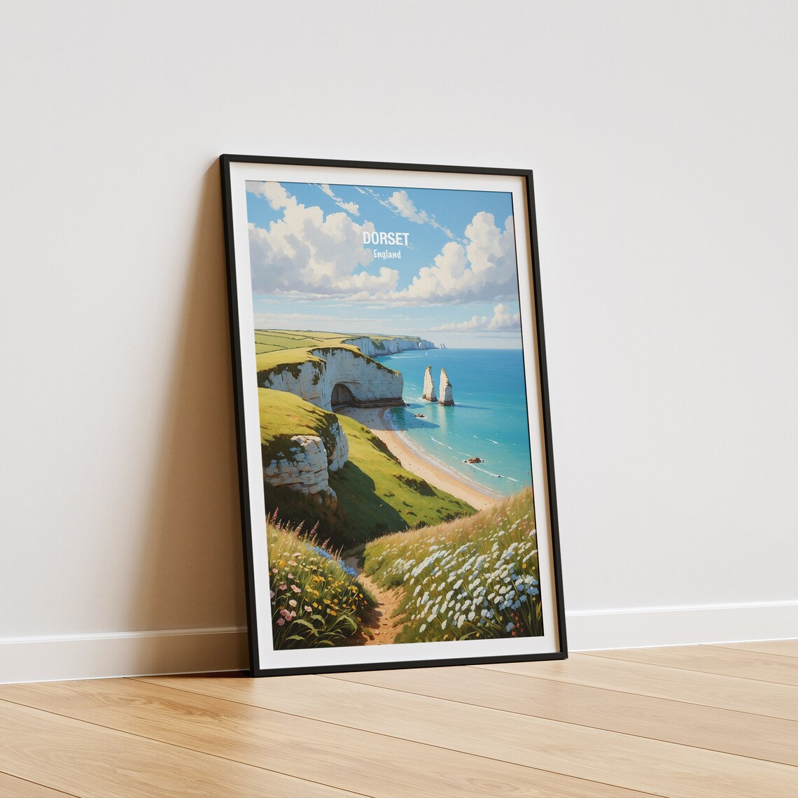 Dorset Chalk Cliffs Sea Stacks Coastal England Travel Poster - Image 5