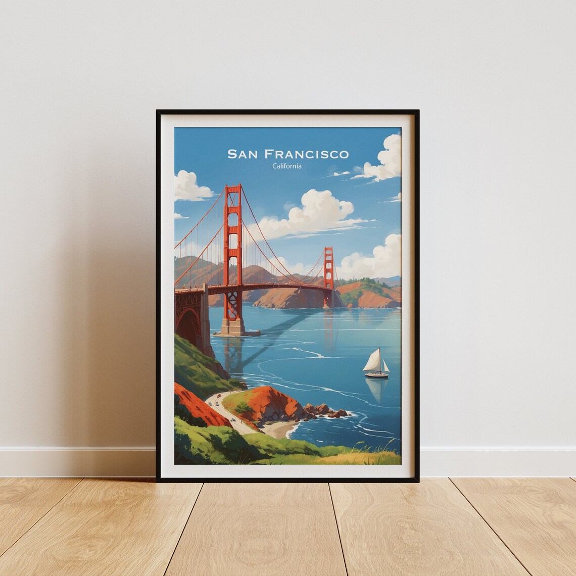 San Francisco California Golden Gate Bridge With A Sailboat Poster