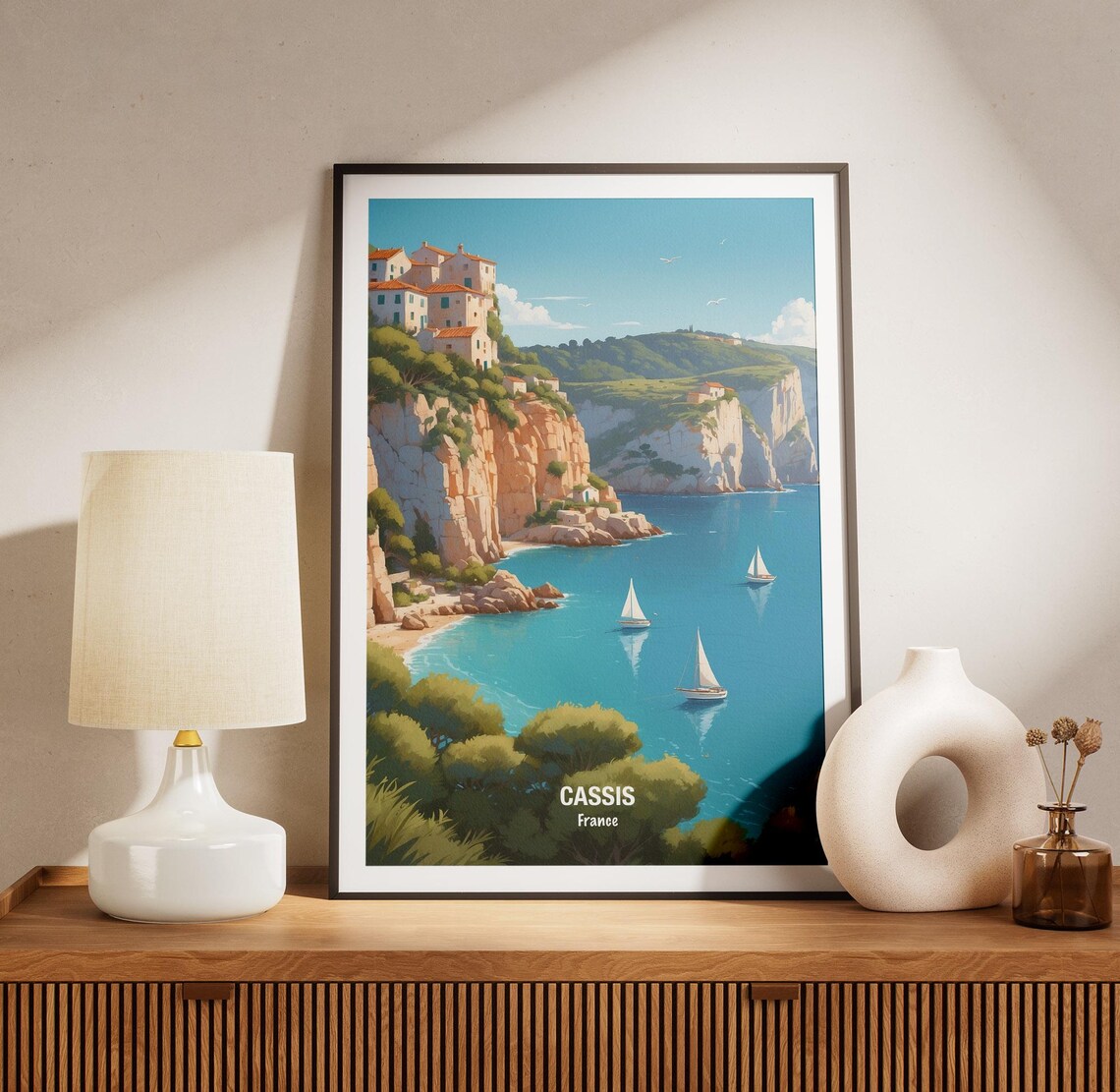 Cassis France Cliffside Village Sailboats Turquoise Bay Poster - Image 3