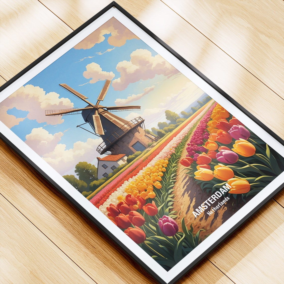 Amsterdam Netherlands Windmill Tulip Fields Spring Countryside Poster - Image 4