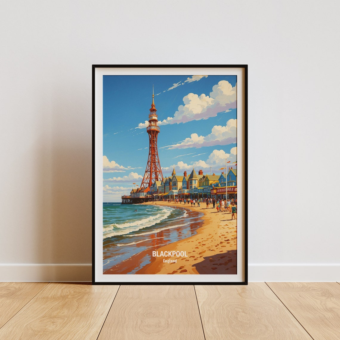 Blackpool Tower Seaside Promenade Sunny Beach Vintage Travel Poster