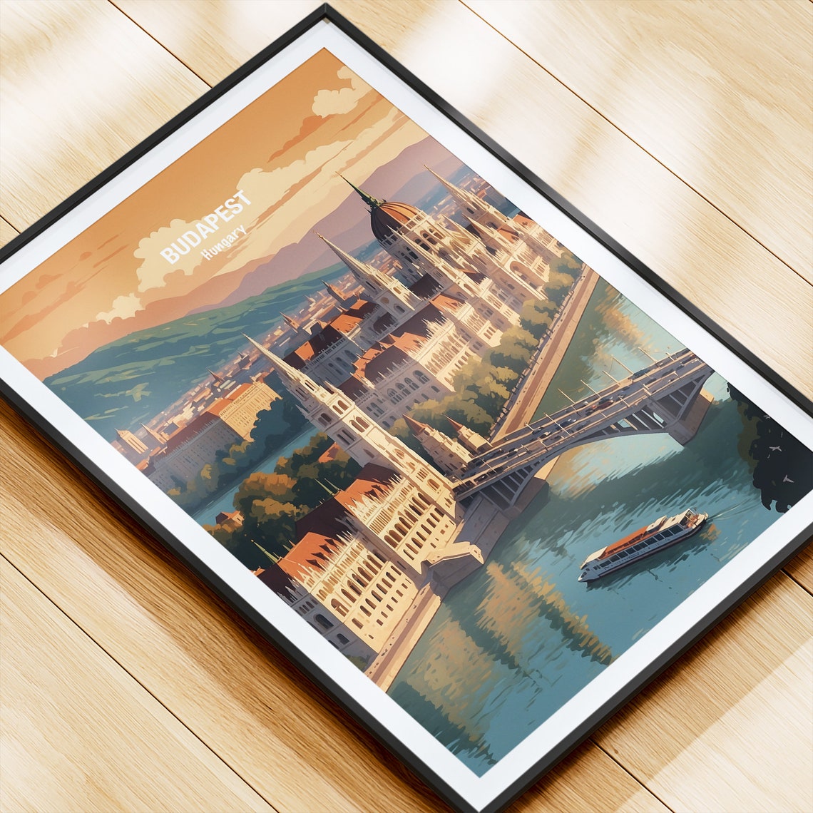 Budapest Hungary Parliament Building Danube Sunset River Poster - Image 4