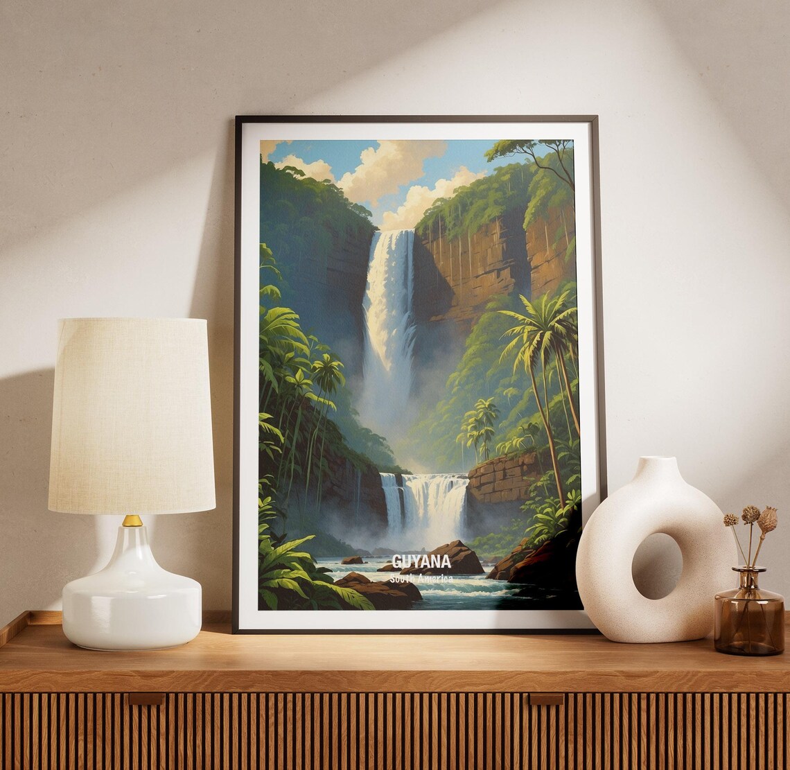 Guyana Tall Waterfall In Lush Rainforest South America Poster - Image 3