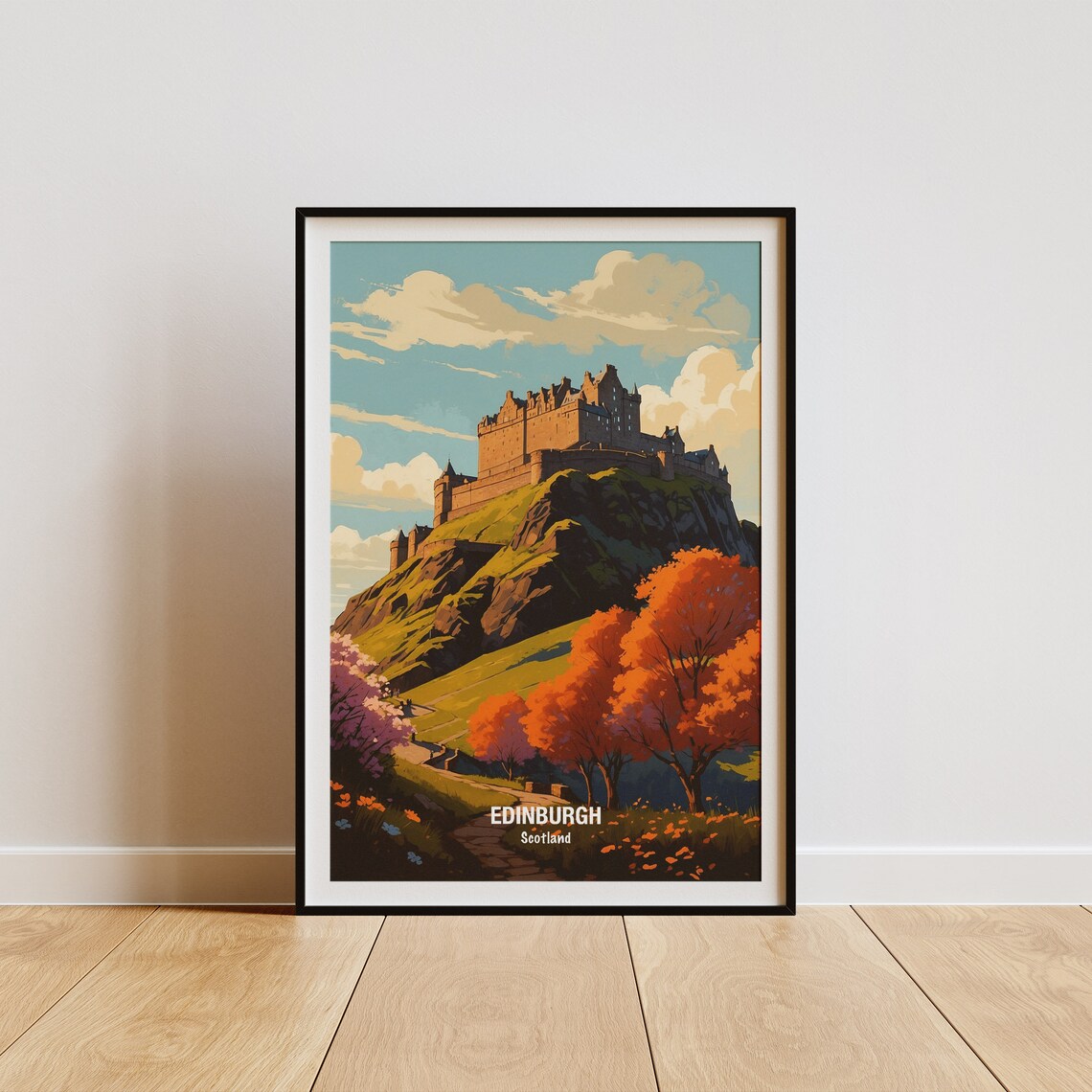 Edinburgh Castle on the Crag Autumn Trees Scotland Travel Poster