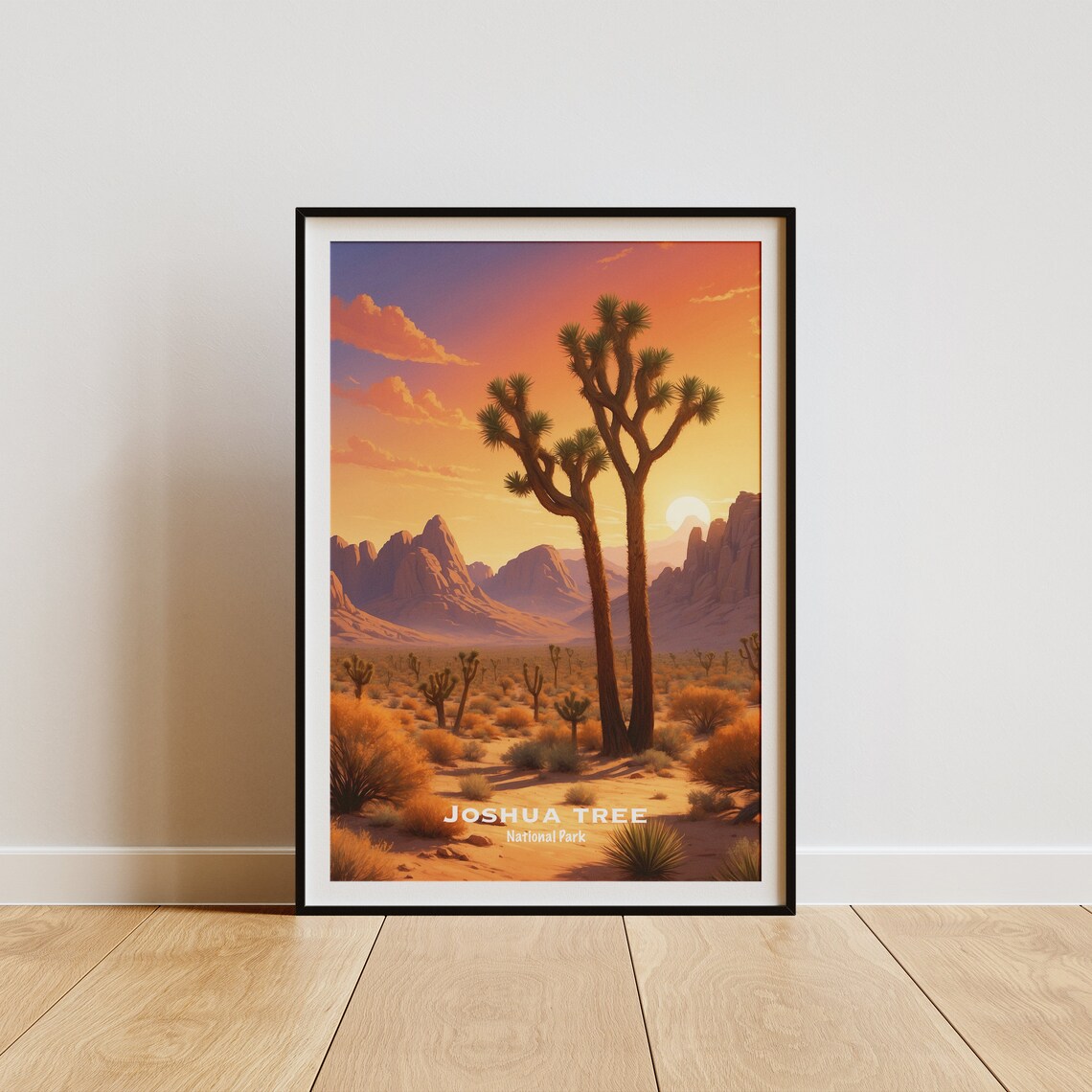 Joshua Tree National Park Desert Sunset Trees Vista Rocks Poster