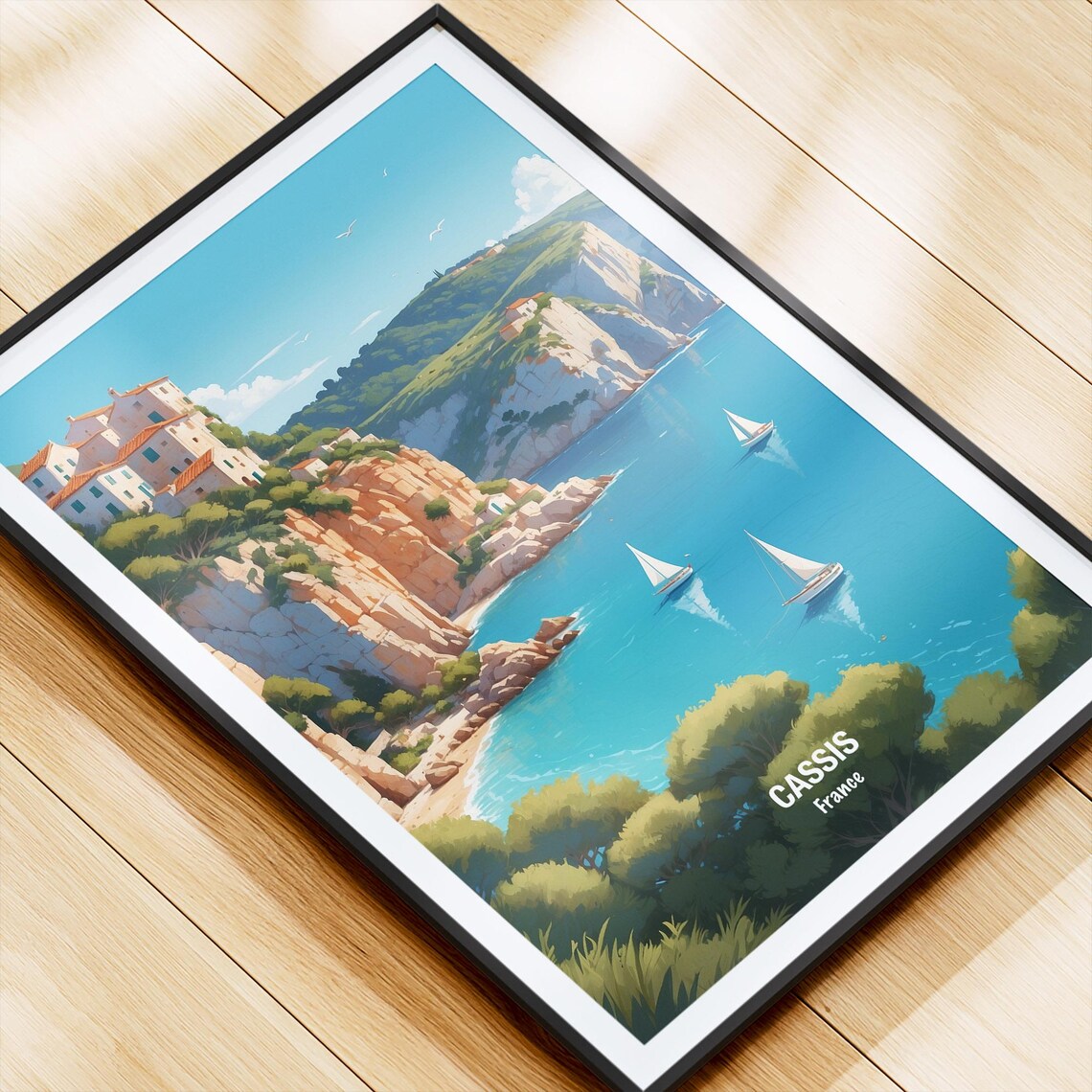 Cassis France Cliffside Village Sailboats Turquoise Bay Poster - Image 4