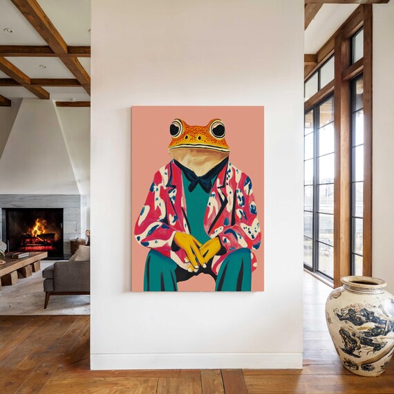 Sitting Toad in Colorful Patterned Robe Quirky Animal Portrait Poster