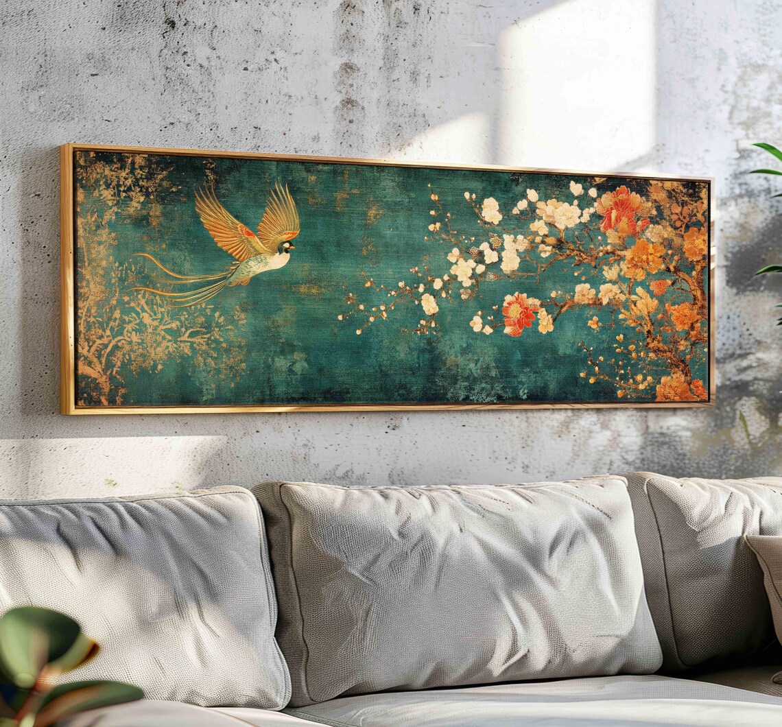 Vintage Japanese Tapestry, Boho Asian Wall Print
