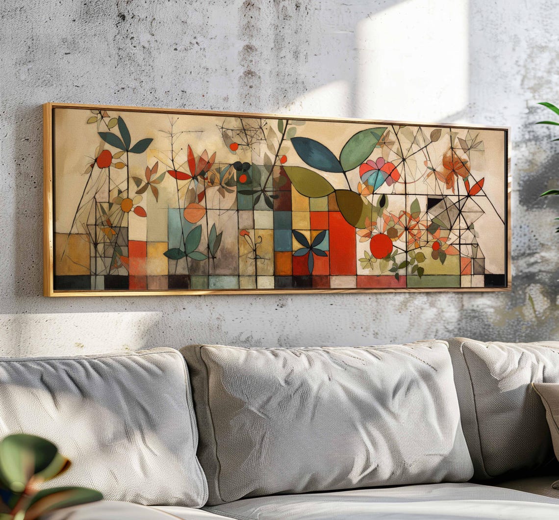 Mid Century Modern Botanical Linework Patchwork Floral Wall Art