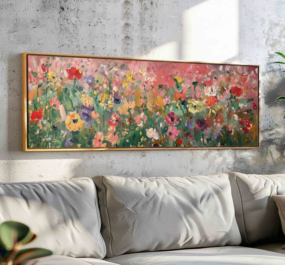 Impressionist Wildflower Meadow Colorful Panoramic Floral Art Print
