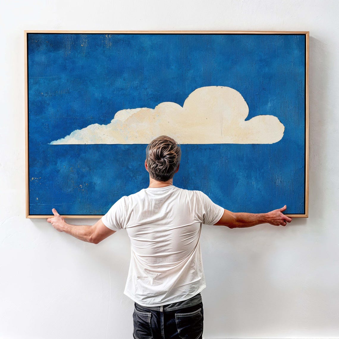 Minimal Cloud Wall Art Framed Canvasposter Print Alter Art Contemporary Above Bedsofa Decor Horizontal Wall Art Ready To Hang Wall Art - Image 4