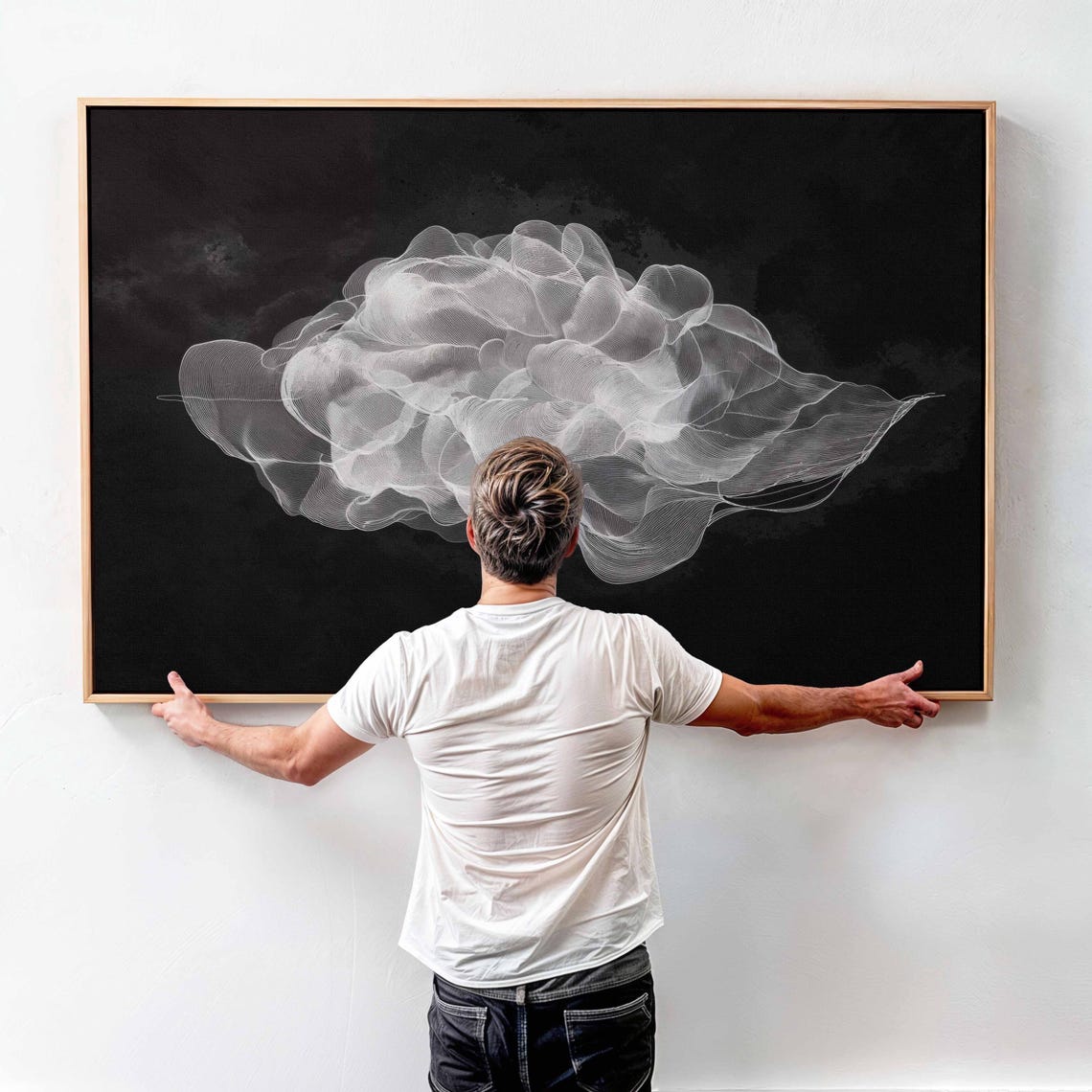 White Ethereal Cloud Abstract Black Surreal Modern Decor Poster - Image 3
