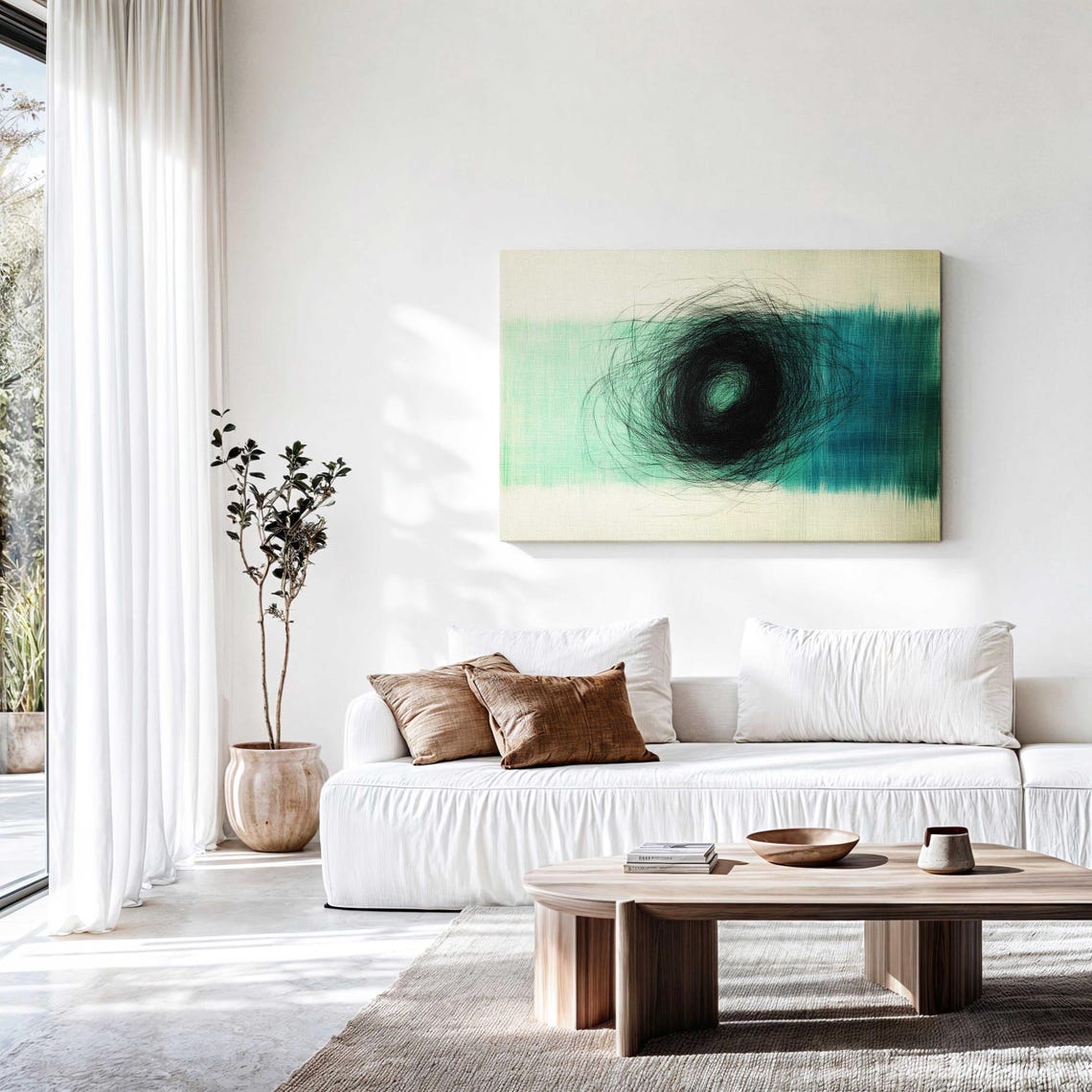 Teal Ink Scribble Swirl Abstract Modern Minimalist Art Wall Poster - Image 3