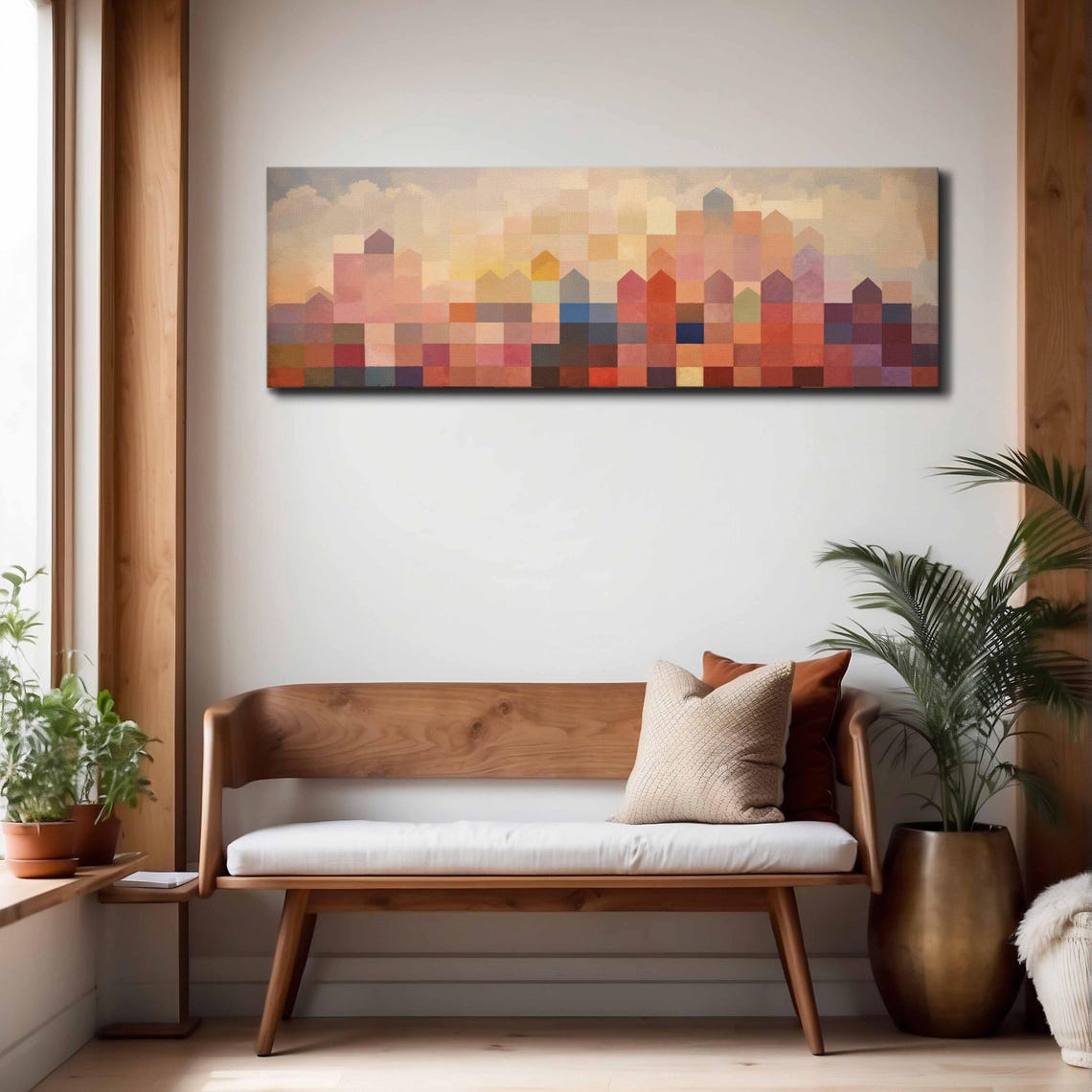Pixel Mosaic City Skyline Sunset Tiles Panoramic Framed Art Print - Image 4