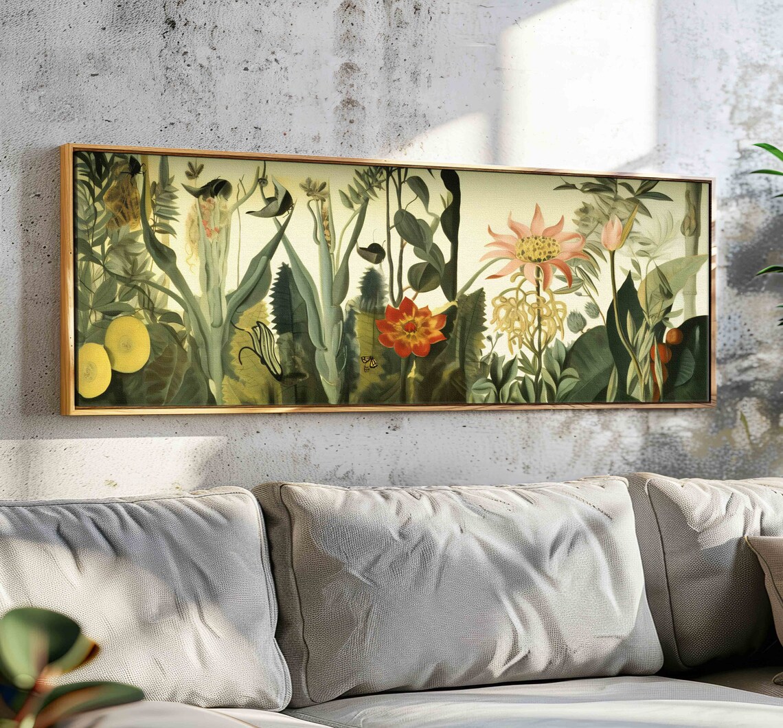 Panoramic Floral Wall Art Print, Above Bed Decor