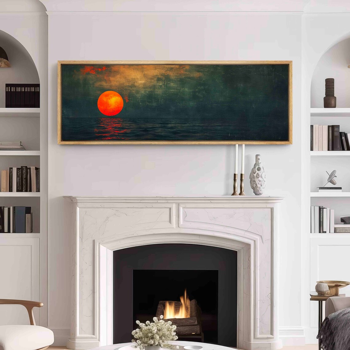 Sunset Over Emerald Green Ocean Vintage Wall Art - Image 3