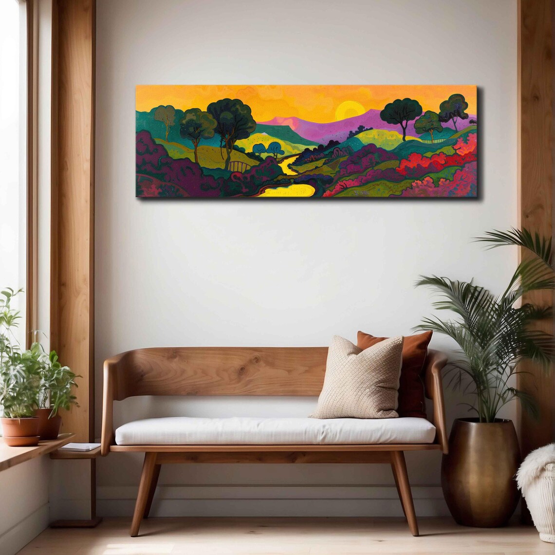 Colorful Valley Sunset Hills Painted Fauvist Landscape Panoramic Print - Image 4