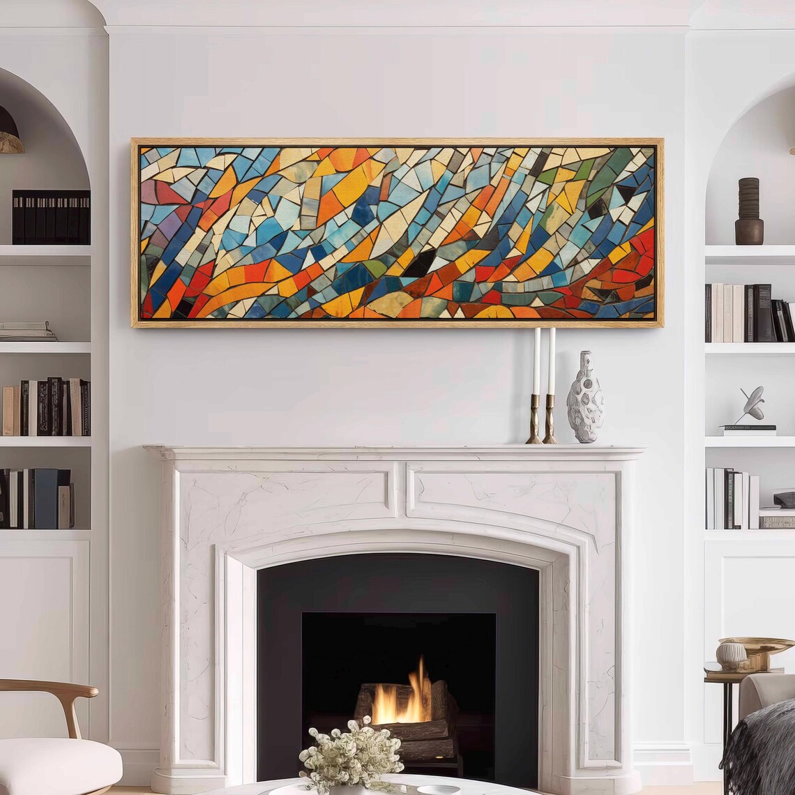 Colorful Flowing Shard Mosaic Abstract Blue Orange Panoramic Art Print - Image 3