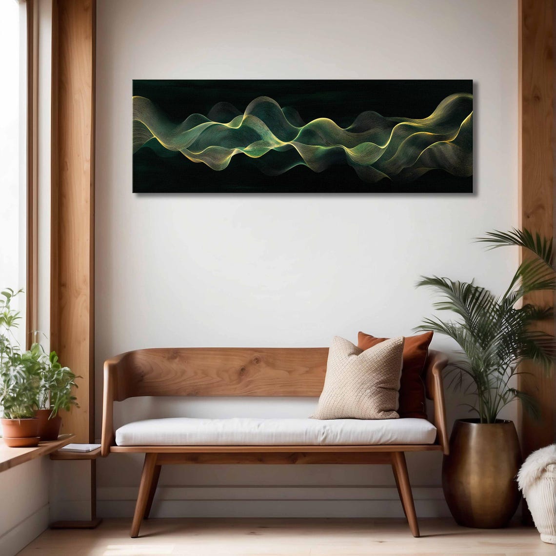 Emerald Gold Flowing Wave Panoramic Abstract Luxury Decor Print - Image 4