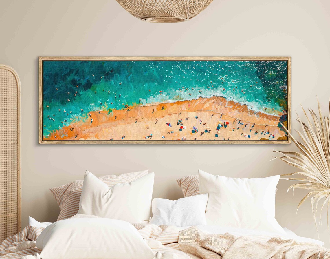 Beach Aerial Painting, Panoramic Summer Art Print - Image 2