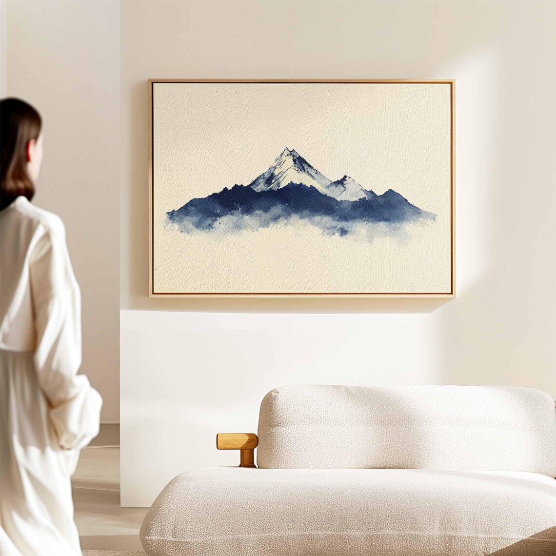 Japanese Ink Wash Blue Mountains Mist Minimalist Landscape Art Poster - Image 2