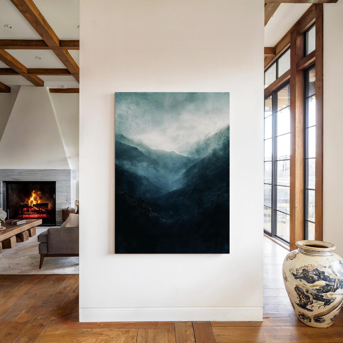 Misty Mountains Moody Wall Art Framed Large Dark Wall Art Ready To Hang Wall Decor Boho Wall Art Modern Wall Art Framed