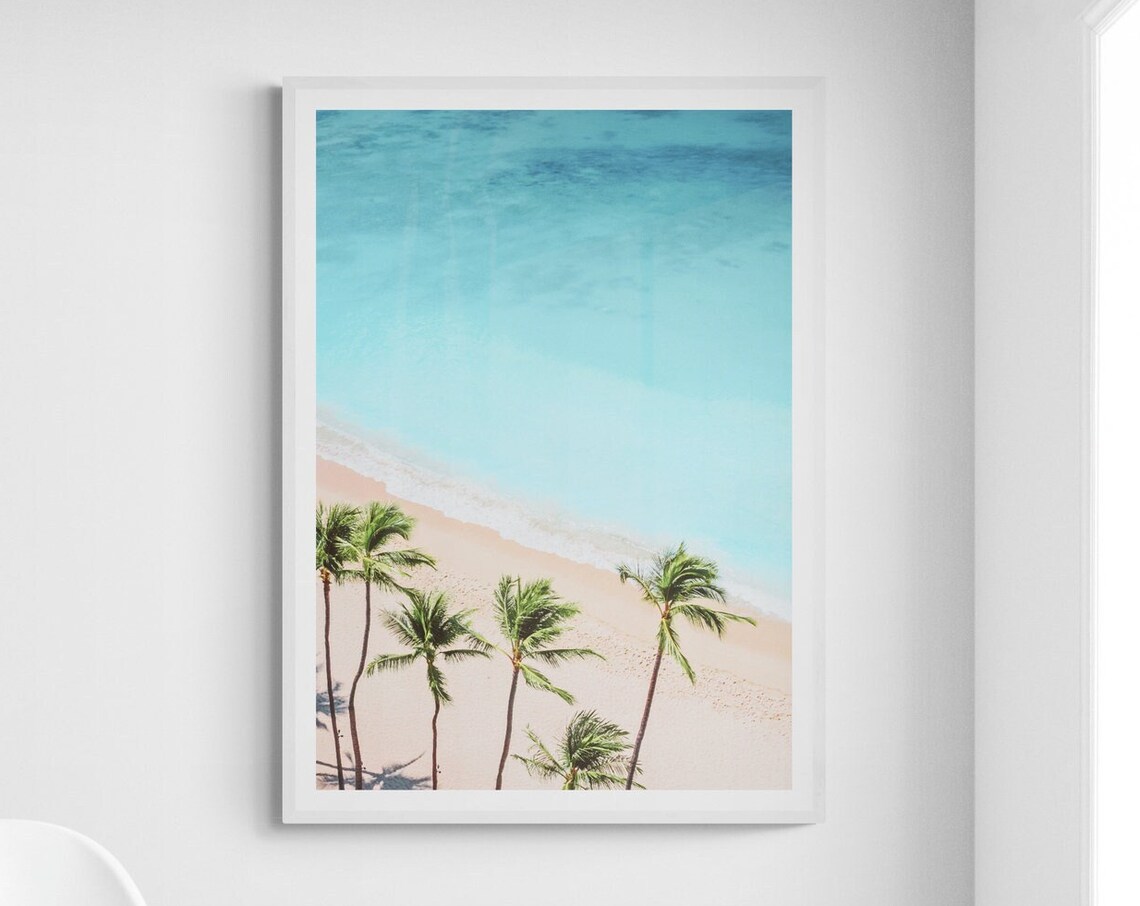 Aerial Beach Palms Turquoise Water Tropical Coastal Photo Poster