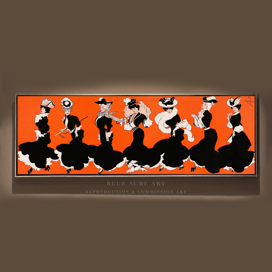 Seven Elegant Ladies in Black Gowns Orange Belle Epoque Poster