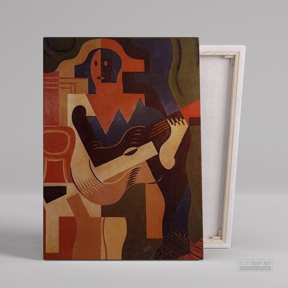 Juan Gris Cubist Guitar Player Bold Red Blue Abstract Figure Poster