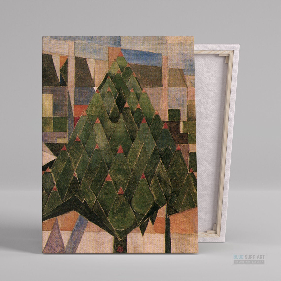 Geometric Green Tree Cubist Cityscape Abstract Landscape Poster