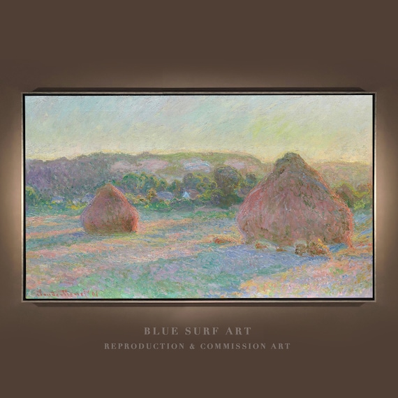 Claude Monet Haystacks at Sunset Impressionist Field Art Poster
