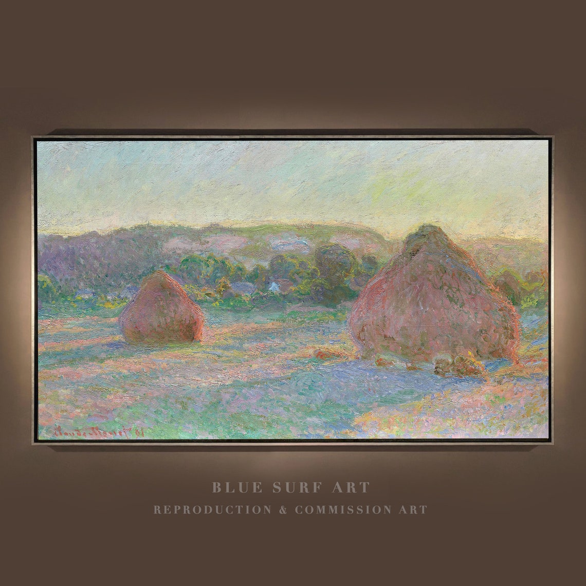 Claude Monet Haystacks at Sunset Impressionist Field Art Poster