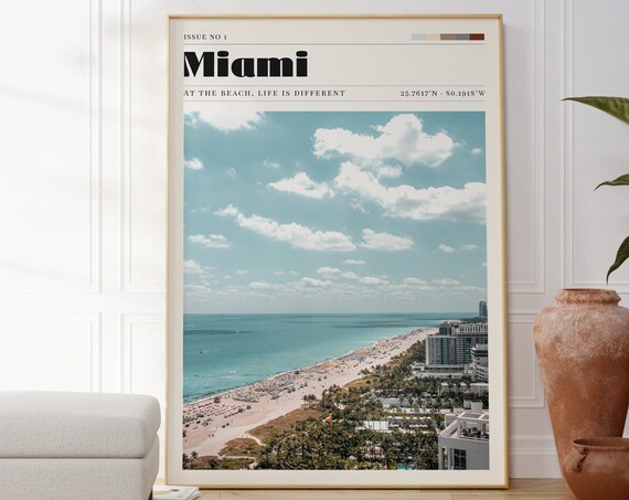 Miami South Beach Aerial Skyline Magazine Cover Travel Poster