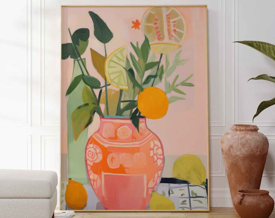 Orange Citrus Vase Still Life Modern Fruit Painting Art Poster