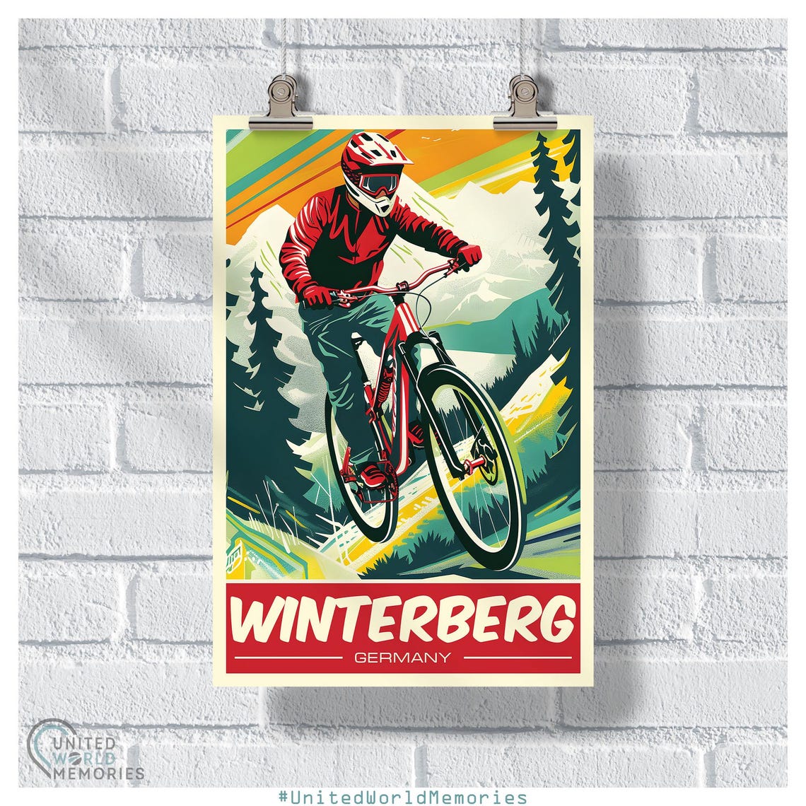 Winterberg Germany Retro Downhill Mountain Biker Sunset Sports Poster