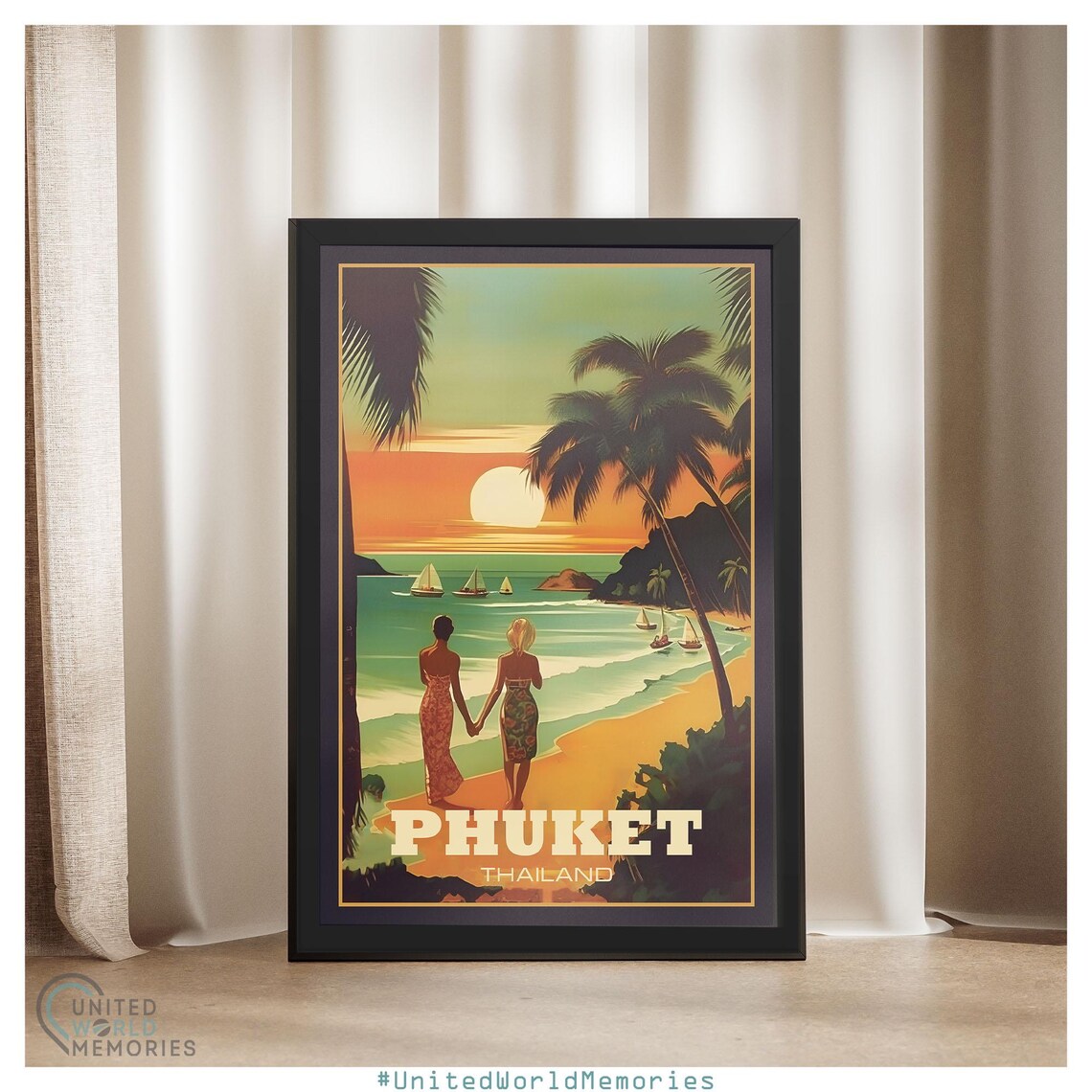 Phuket Thailand Sunset Beach Sailboats Retro Vintage Travel Poster - Image 4