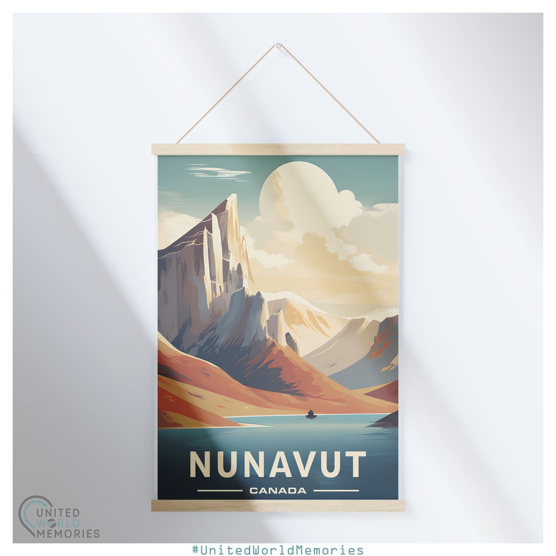Nunavut Canada Arctic Mountain Lake Sunset Lone Boat Travel Poster - Image 5