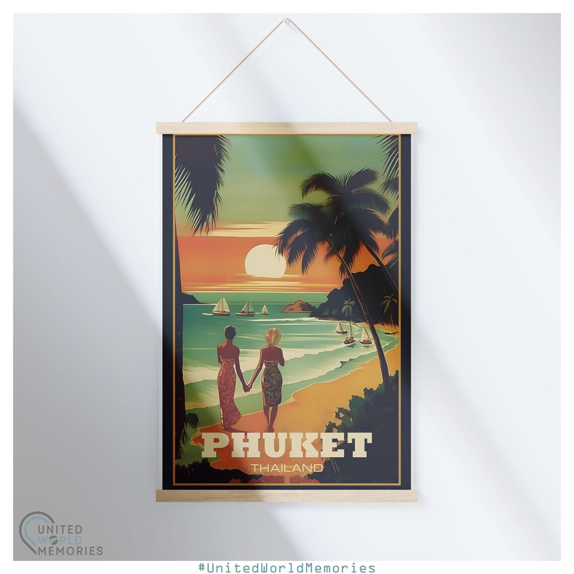 Phuket Thailand Sunset Beach Sailboats Retro Vintage Travel Poster - Image 5