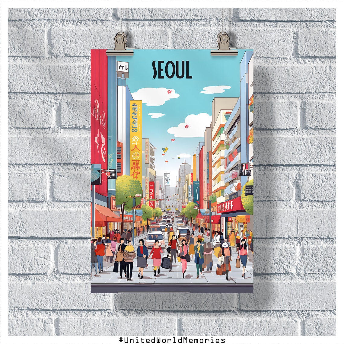 Seoul Myeongdong Shopping Street Poster Seoul Travel Poster South Korea Poster Seoul Vintage Retro Poster Korea Wall Art