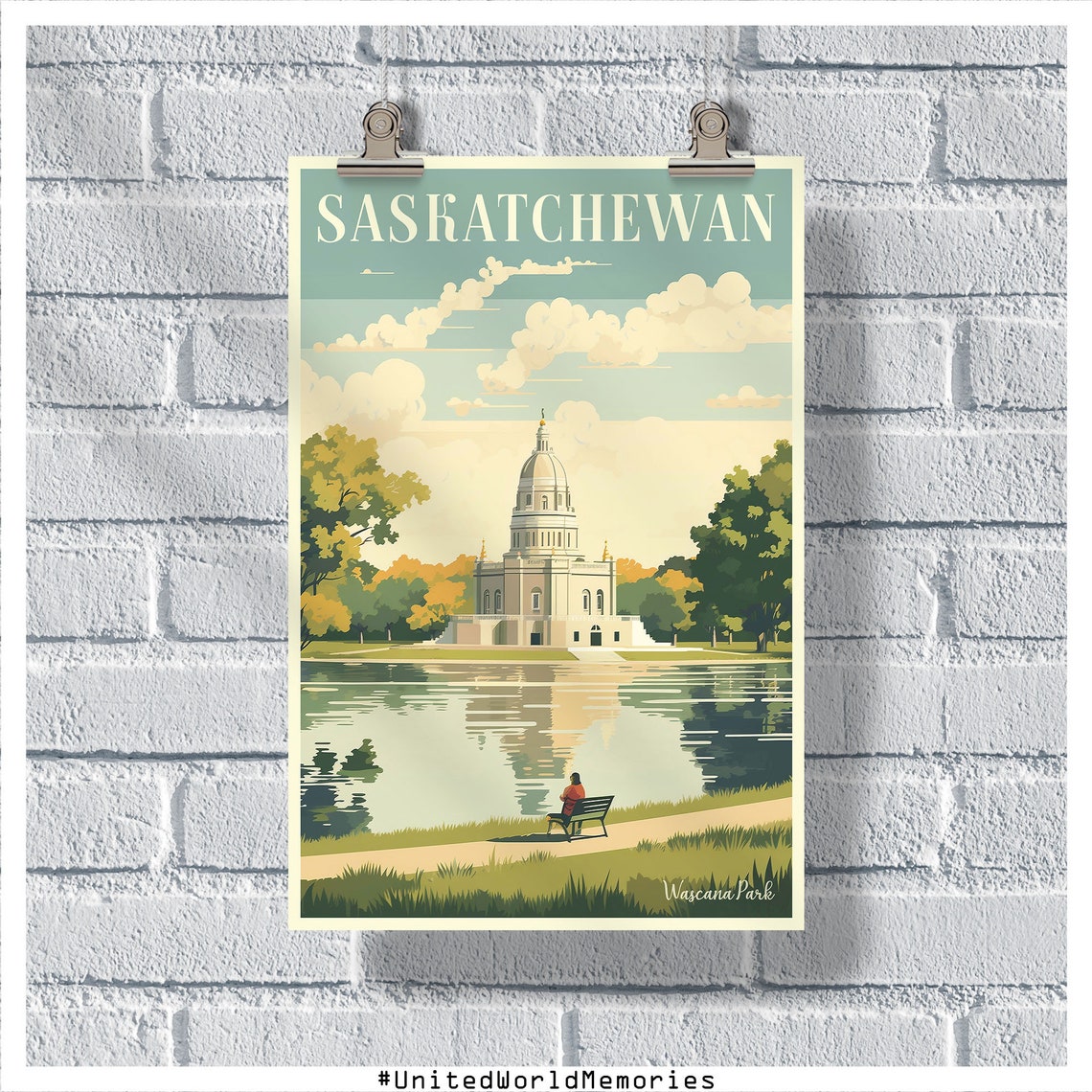 Saskatchewan Wascana Park Dome Building Lake Reflection Poster
