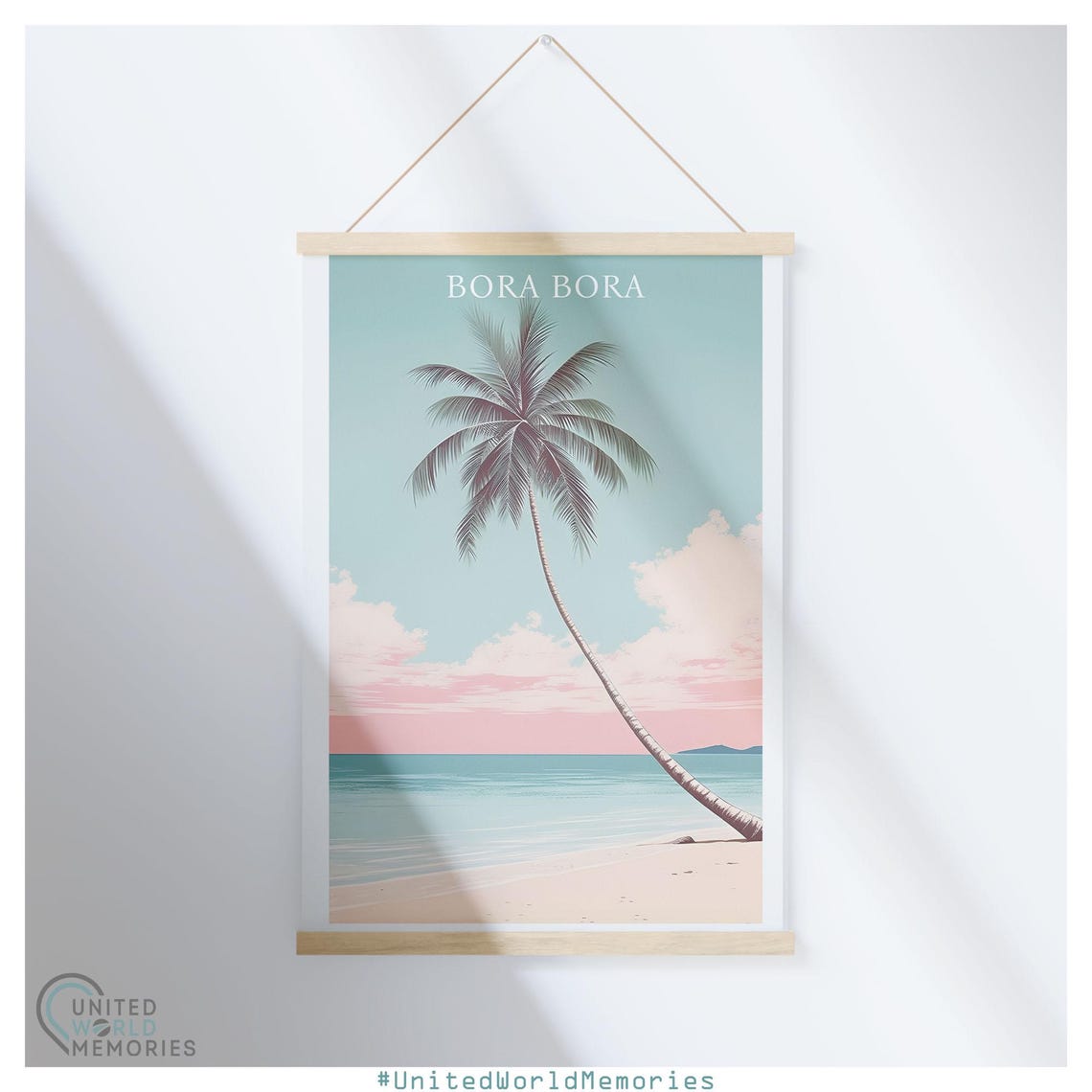 Bora Bora Leaning Palm Pastel Ocean Beach Retro Travel Poster - Image 4